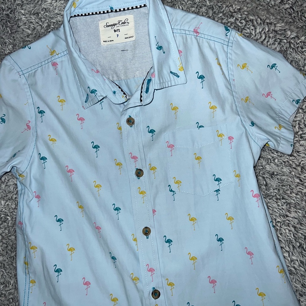 Boys Sovereign Code flamingo button down shirt